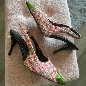 Tweed Slingback Mule Heels - Pointed Toe - 8.5